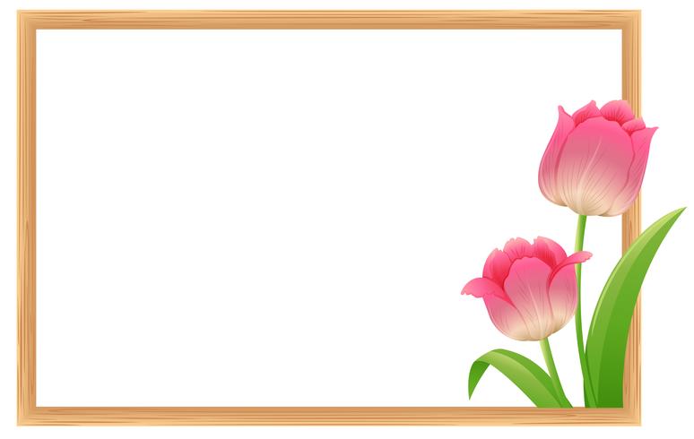 Plantilla de borde con flores de tulipán rosa vector