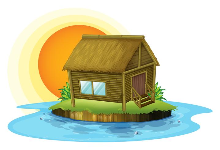 A bamboo house in the island vector