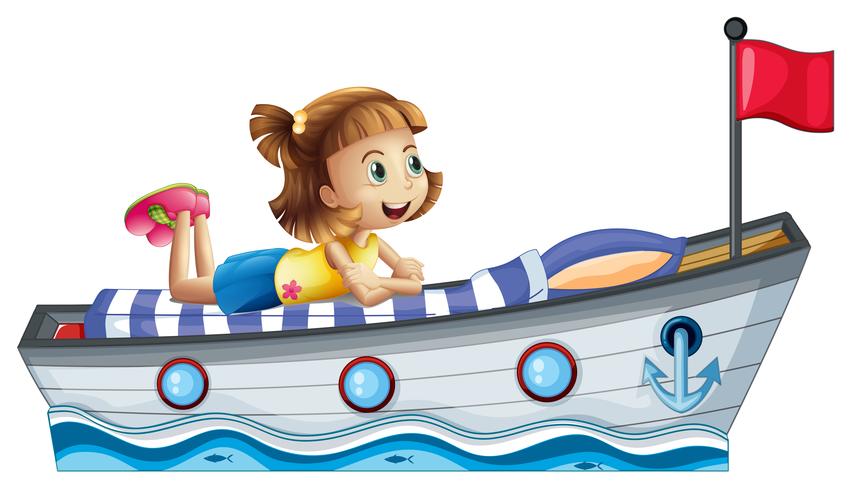 A girl lying above the ship with a red flag vector