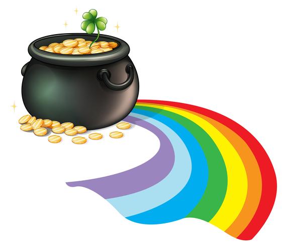 A pot of gold coins with a green plant vector