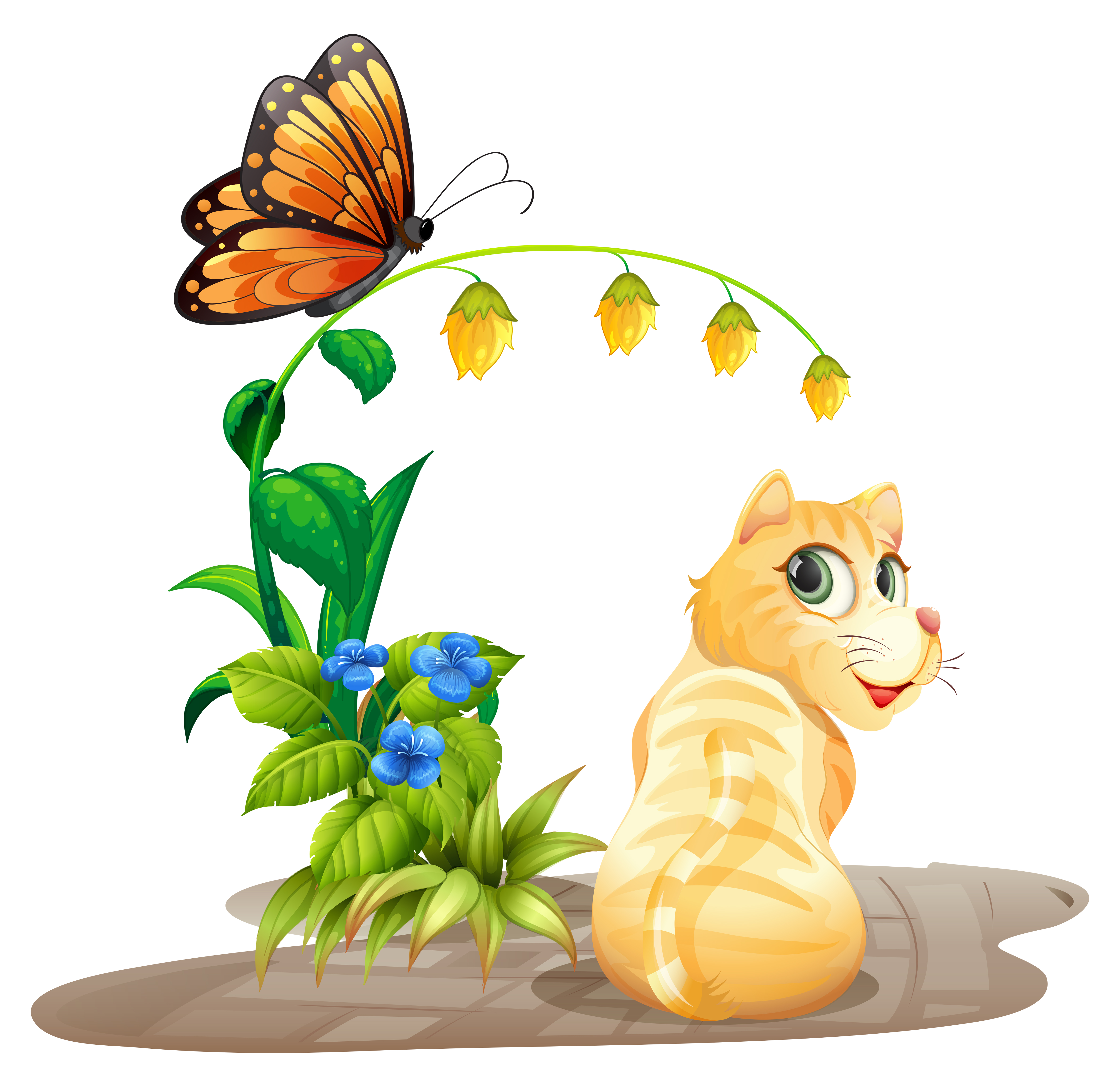 Cat and butterfly 526427 Vector Art at Vecteezy