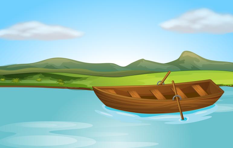 Un río y un barco. vector