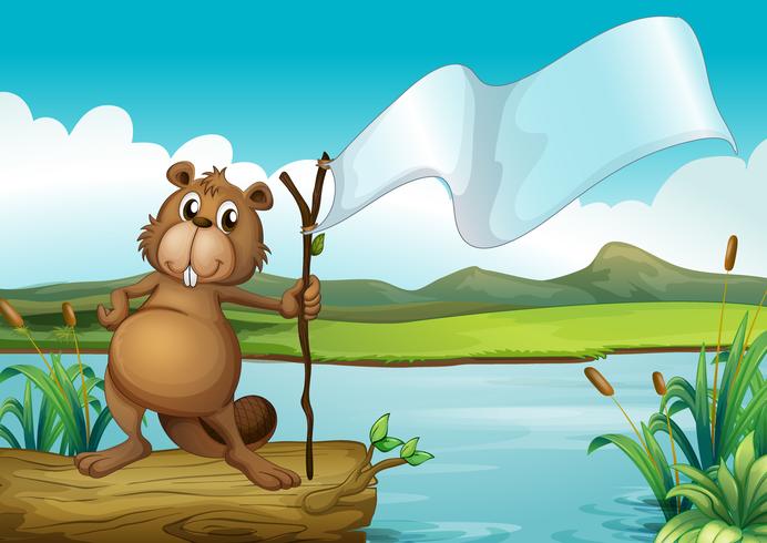 A beaver holding a wood with an empty banner vector