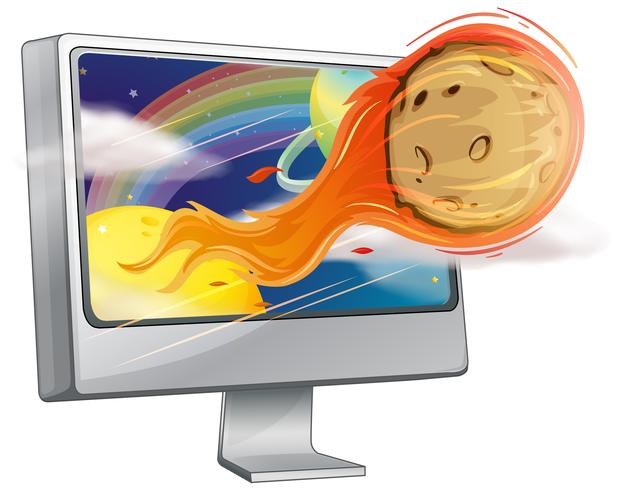 Comet coming out of computer screen vector