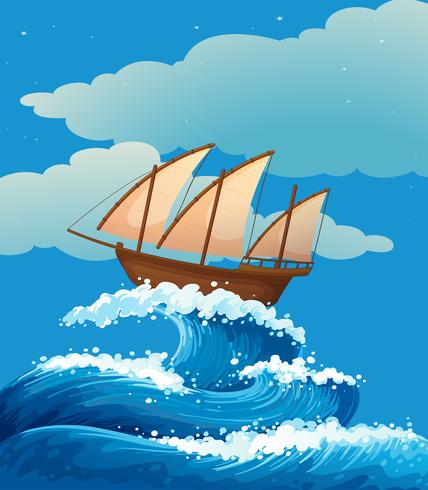 A ship above the giant waves vector