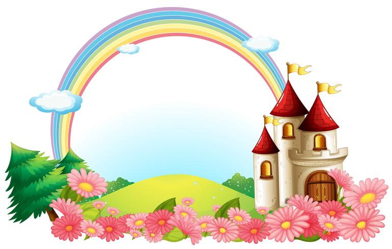 Un castillo con flores florecientes. vector