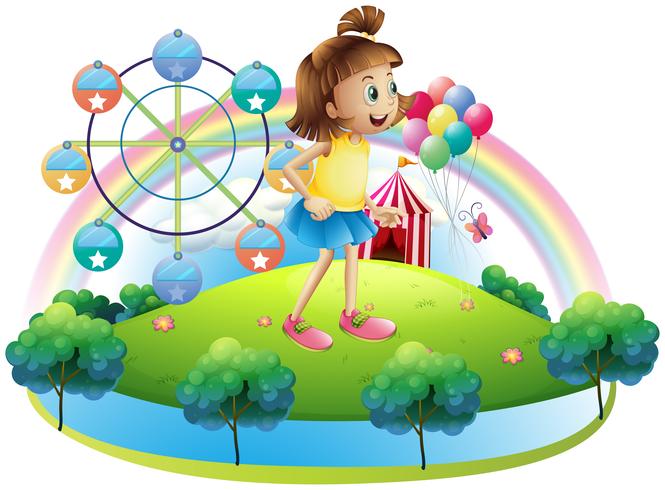 A young girl at the amusement park vector