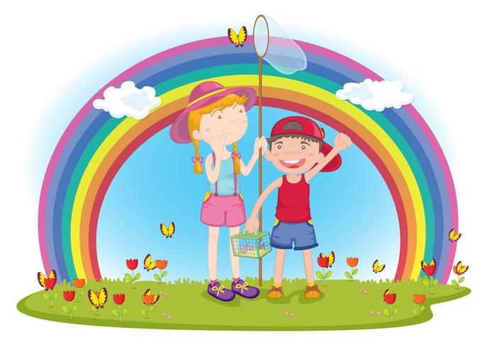 kids in garden vector