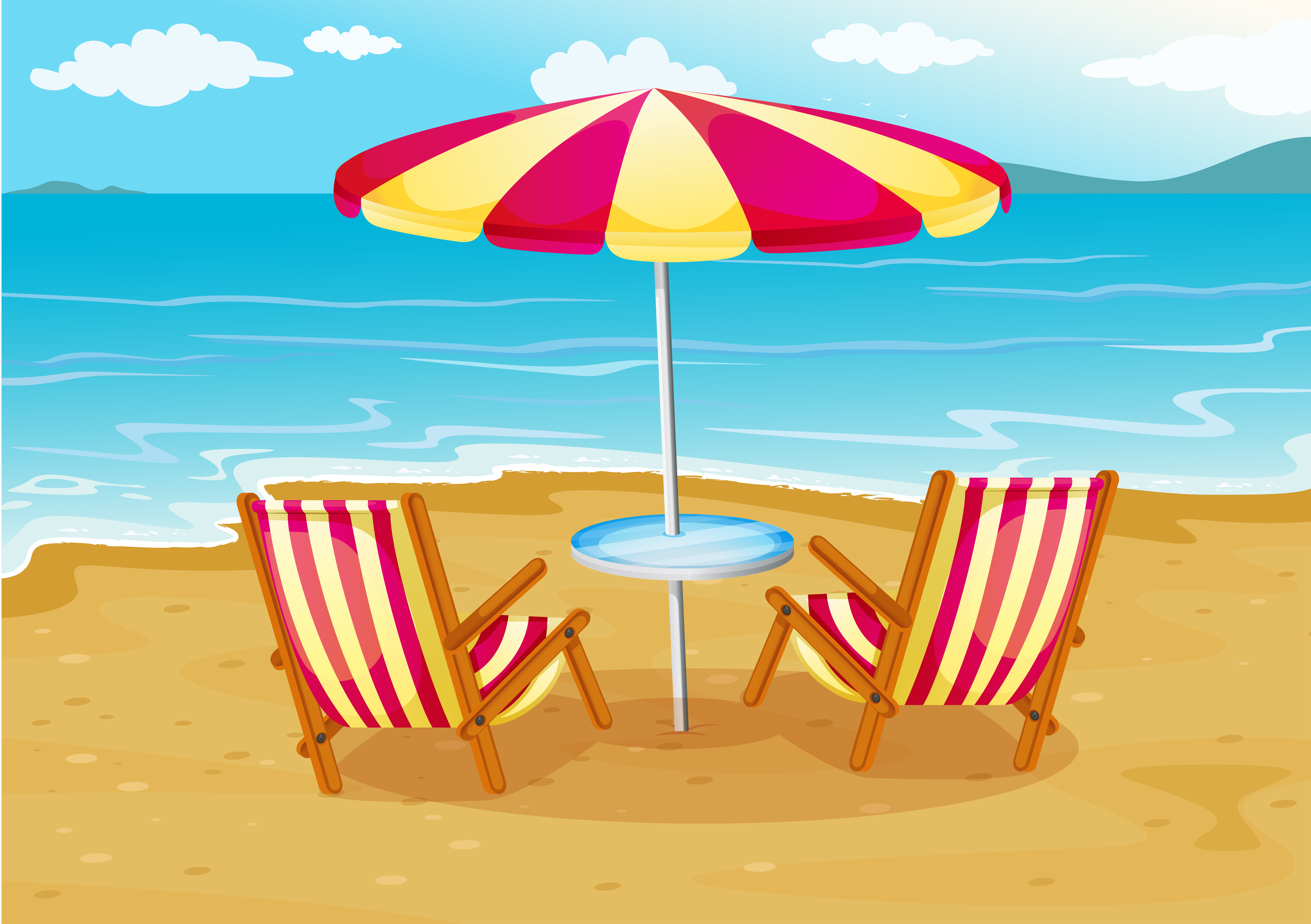 Fondo Una Sombrilla A Rayas Que Alberga Una Silla De Playa Ilustración 3d  De Vacaciones De Verano En La Playa Fondo, Sombrilla, Silla De Playa,  Sombrilla De Playa Imagen de Fondo Para