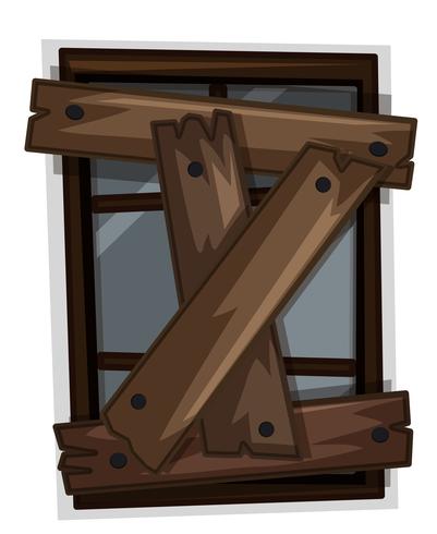 Broken window with wooden boards on it vector