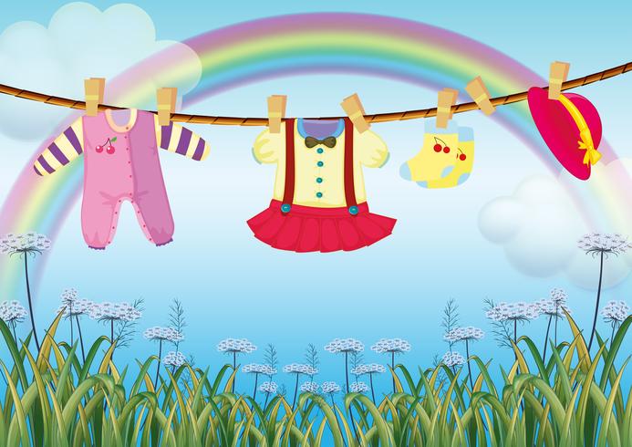 A garden with hanging baby clothes vector