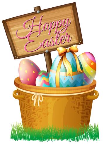 Easter eggs in basket vector