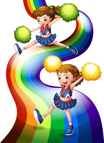 A rainbow and the two cheerers vector