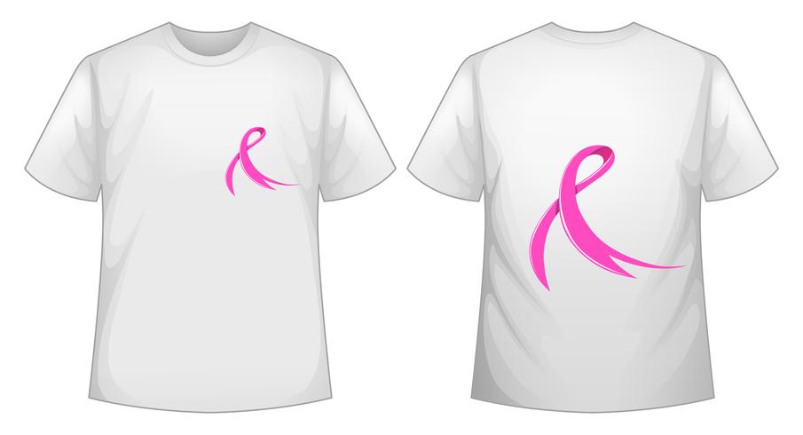 Pink ribbon on white T-shirt front and back vector