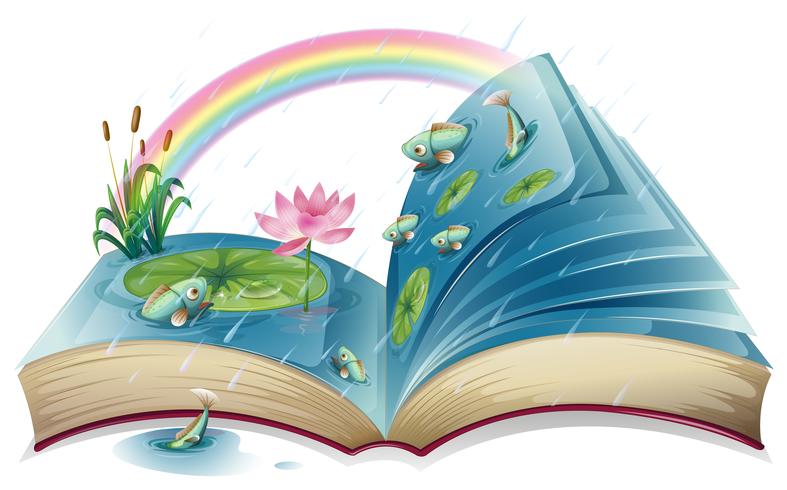 A book with an image of a pond vector