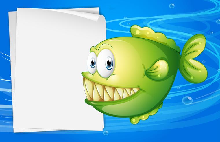 A green piranha beside an empty signboard vector