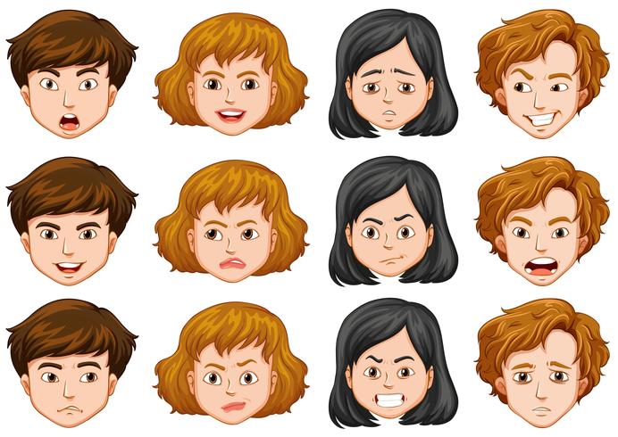 Personas con diferentes expresiones faciales. vector