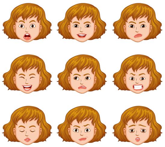 Woman with different facial expressions vector