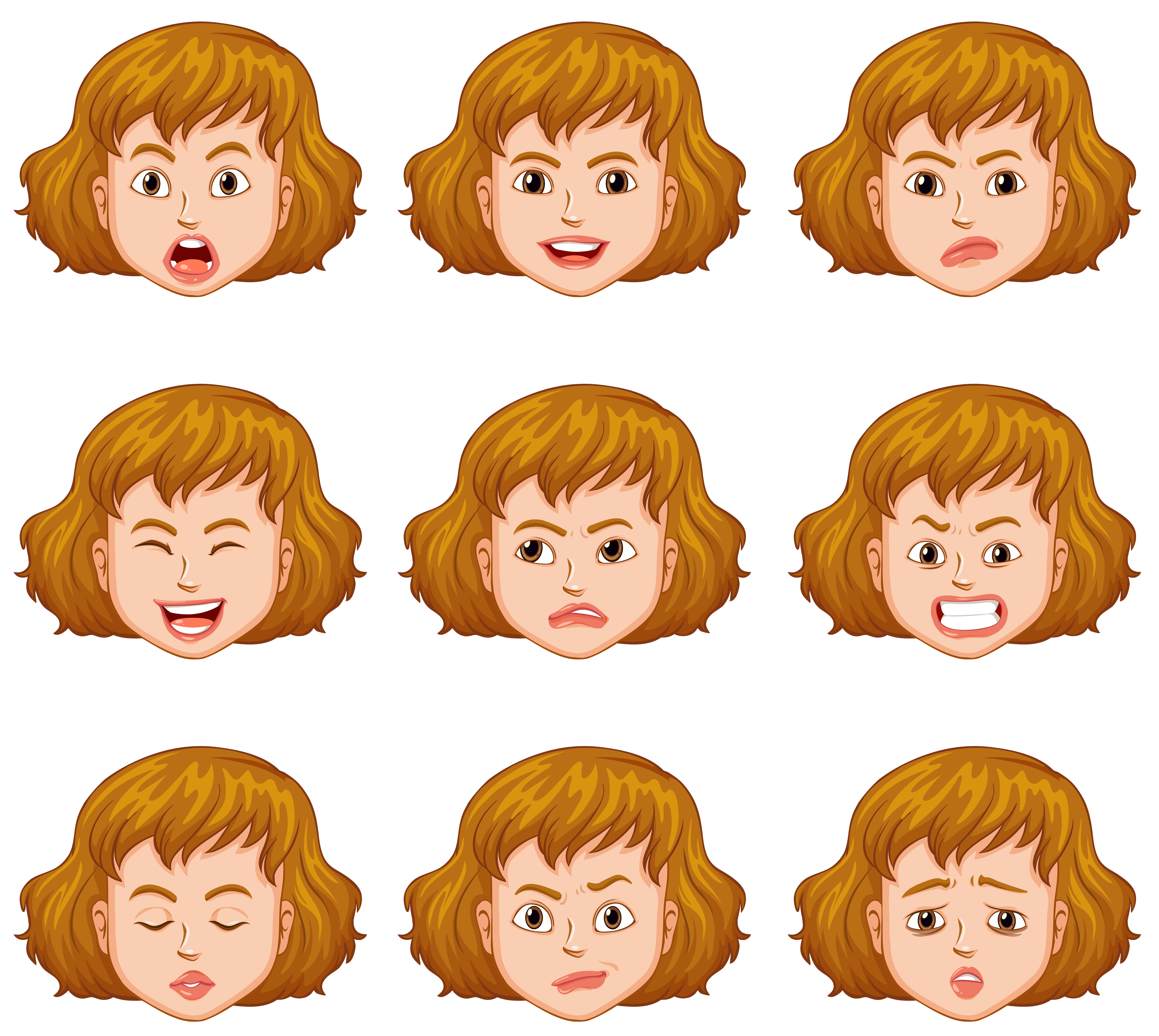 Woman With Different Facial Expressions 526685 Vector Art At Vecteezy