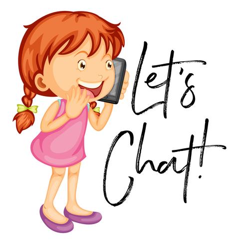 Let's chat poster with girl talking on mobile phone vector