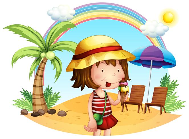 A beach with a little girl vector