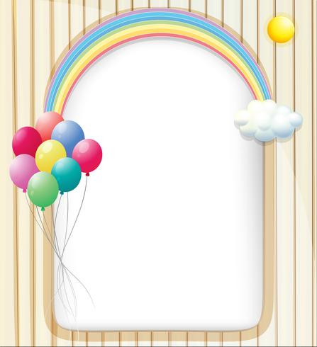 Una plantilla vacía con un arco iris y globos. vector