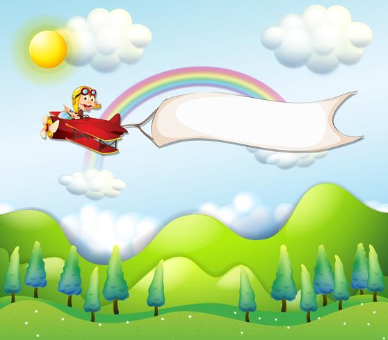 A monkey riding in a red airplane with an empty banner vector