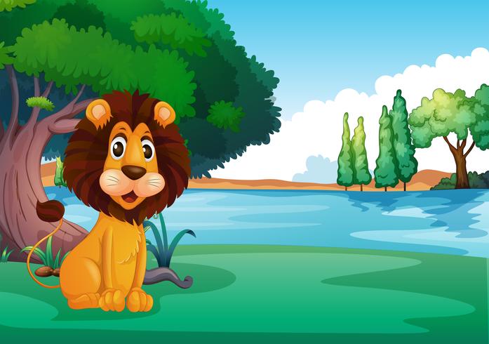 A lion sitting along the river  vector