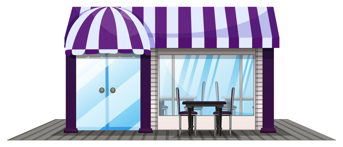 Diseño de cafetería con techo morado. vector