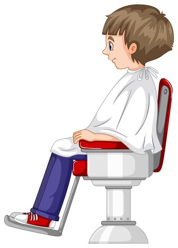 Little boy sits on barber chair vector