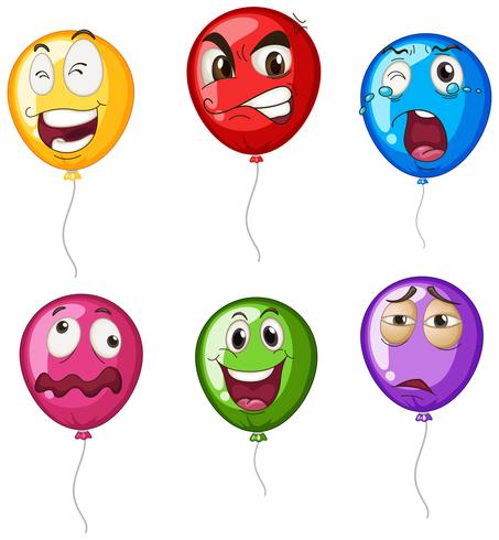 Globos de helio con expresiones faciales. vector