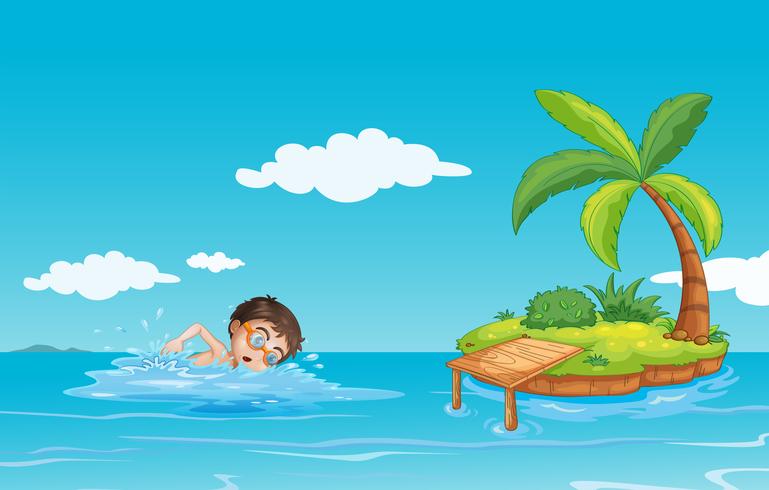 A boy swimming at the beach vector