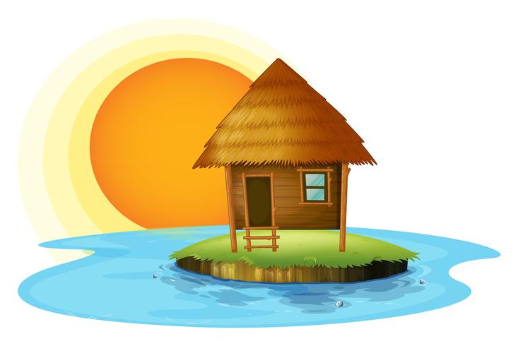 An island with a nipa hut vector