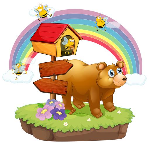 A bear and bees near the arrow boards vector