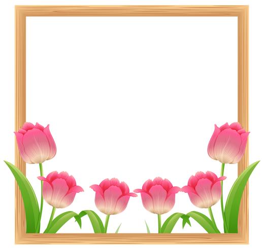 Frame template with pink tulip flowers vector