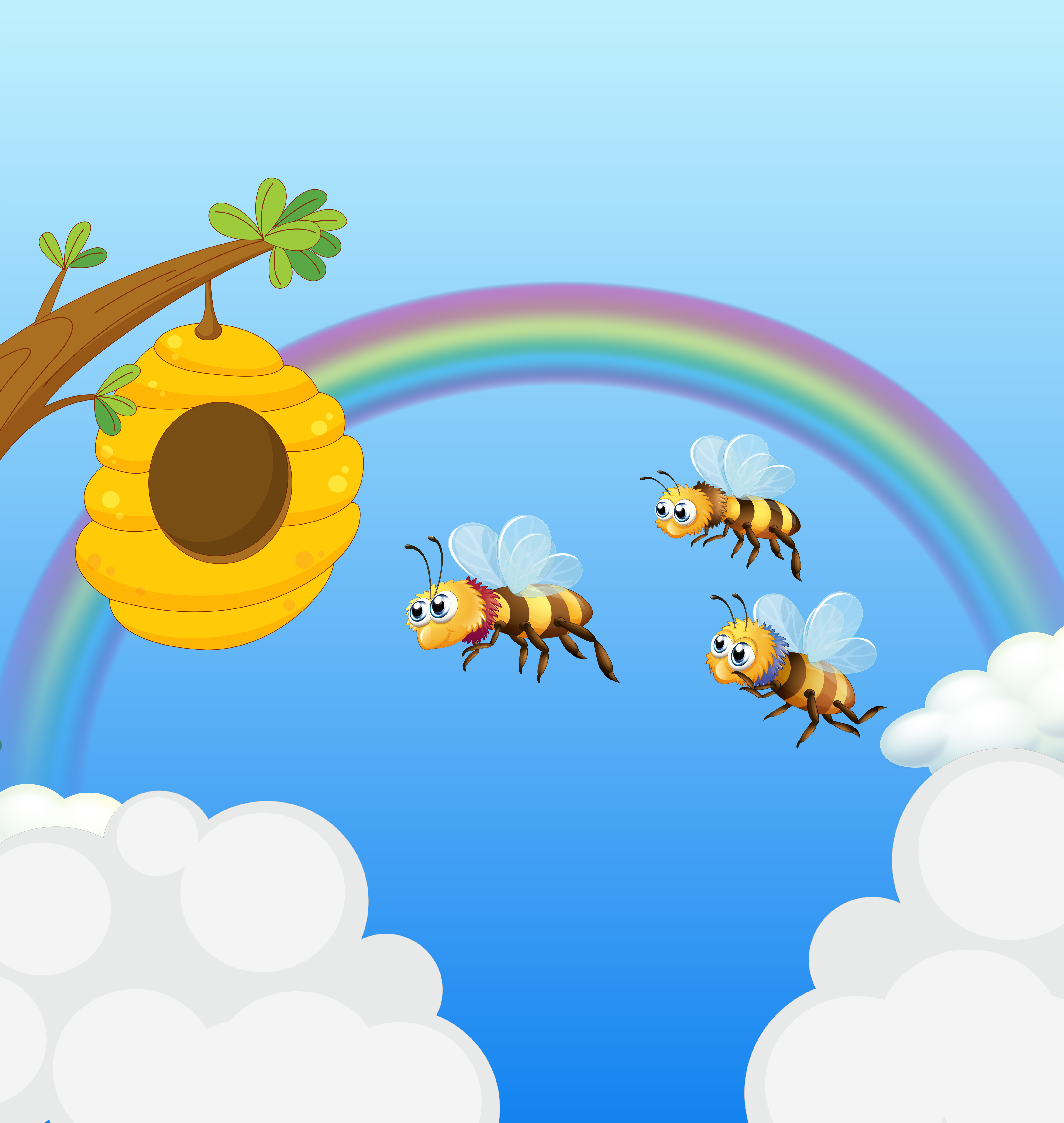 A beehive and the three bees 526808 Vector Art at Vecteezy