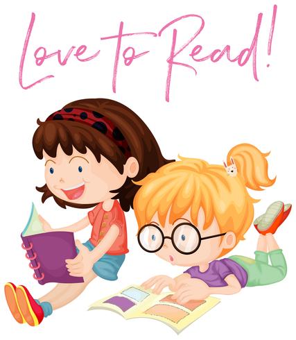 Dos niñas leyendo libros vector