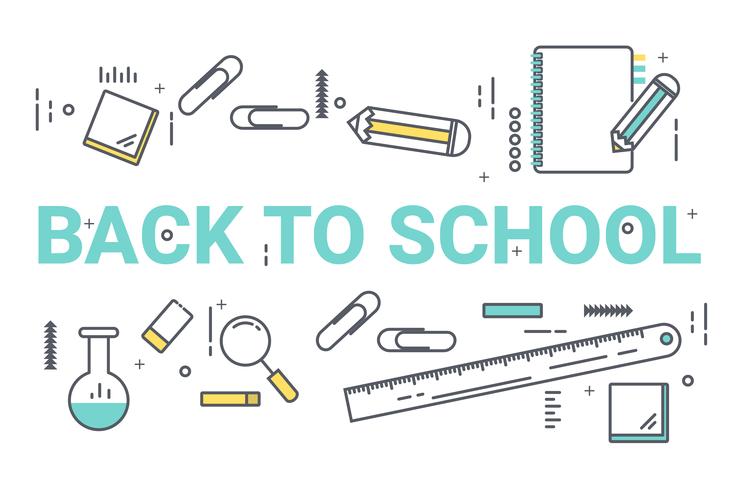 Welcome back to school concept. Thin line art style design for education idea theme website banner. vector