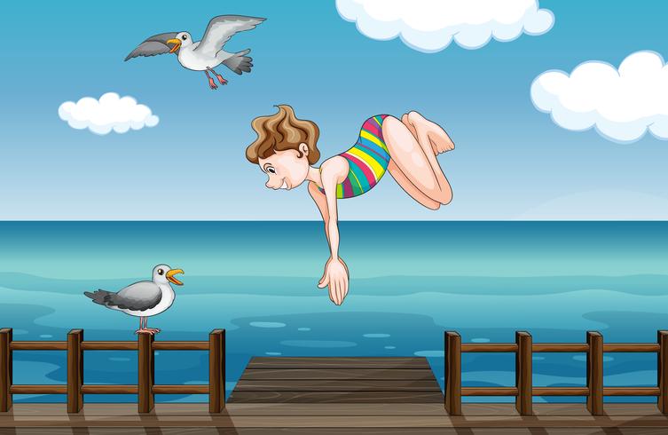 A young girl diving vector