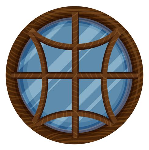 Round window with wooden frame vector