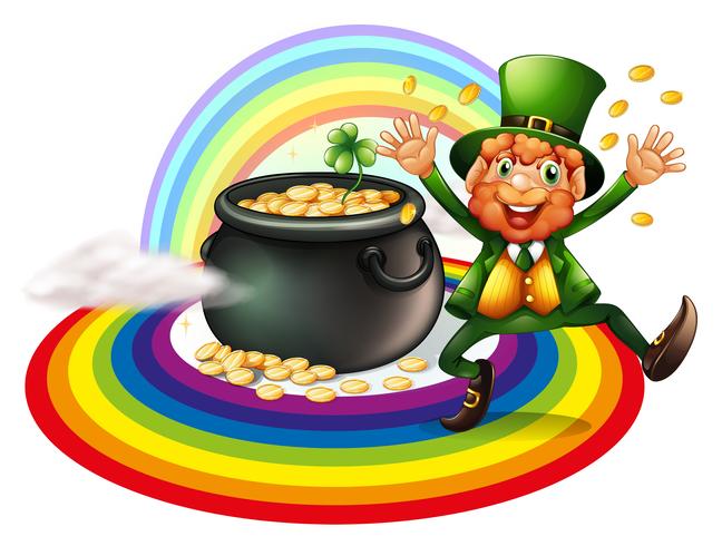 A man beside a pot of gold coins vector