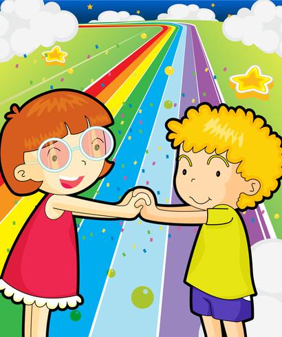 A colorful road with a girl and a boy holding hands vector