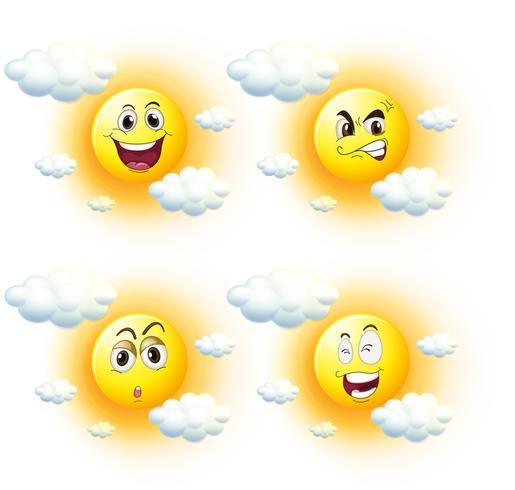 Sun with different facial expressions vector