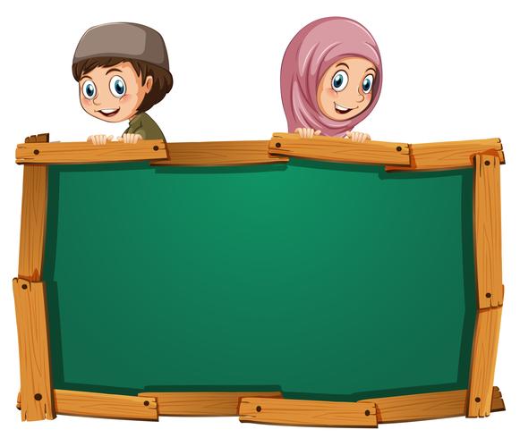 Board template with two muslim kids vector