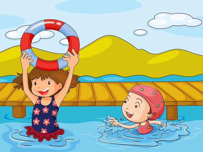 Niños disfrutando del agua refrescante. vector