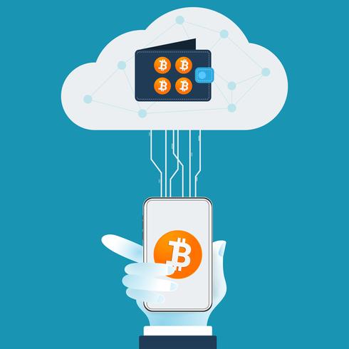 Bitcoin cryptocurrency Wallet with blockchain. cashless society. vector