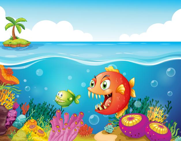A sea with colorful coral reefs and fishes vector