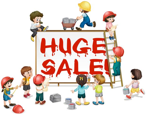 Children painting word huge sale on board vector