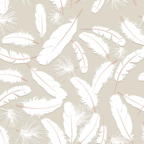 Feather pattern. White feathers on gray background. natural pillow seamless texture. vector