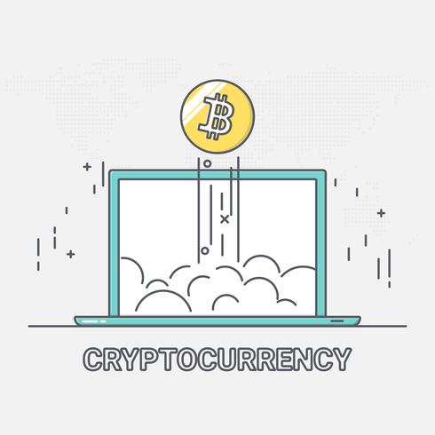 Digital money cryptocurrency blockchain network technology. bitcoin growing. thin line art style. vector